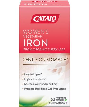 CATALO Iron Supplement for Women with Organic Curry Leaf - Gentle High Absorption Vegetarian-Friendly Stomach-Easy Formula - 60 Tablets - Buy Online on GoSupps.com
