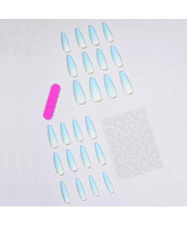 Poliphili 24Pcs Super Long Gradient Press on Fake Nails | Extra Long Coffin Art Manicure | Yellow Blue False Nails Tips - Buy Online on GoSupps.com