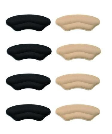 Shoes Heel Pads Fabric Shoe Pads Cushion Liner Grip Back Heel Inserts Insoles High Heels Inserted Foot Heels Heel Protectors for Men and Women(4 Black+4 Beige)