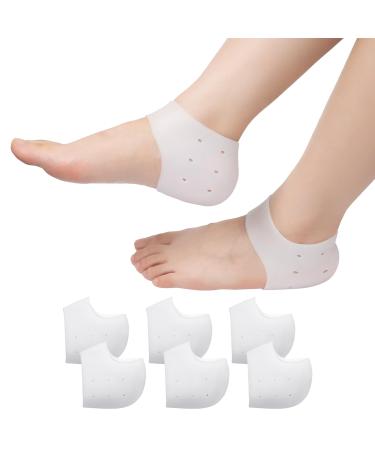ONLYQIQIU 3 Pairs Silicone Heel Protectors Gel Heel Cups White Heel Sleeves Shoe Heel Socks for Plantar Fasciitis Dry Cracked Heels Heel Spur Pain Prevent Blisters - for Women & Men