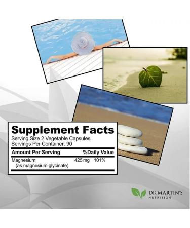 180 Capsules 425mg Magnesium Glycinate Supplement - Stress, Sleep, Muscle Cramps & Heart Support - Buy Online on GoSupps.com