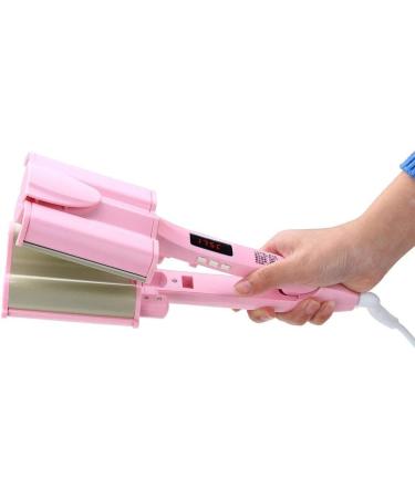 Ceramic Big Wave Hair Curlers - Digital Display 3 Tubes Hair Waver Iron for Quick Styles (Pink) - International Shipping Available - Buy Online on GoSupps.com