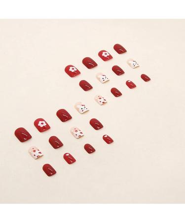 Carufin 24Pcs Christmas Tree Love Short Fake Nails Pearl Flowers Dog Rabbit Acrylic False Nails Press on Nails for Women Girls (E) - Buy Online on GoSupps.com