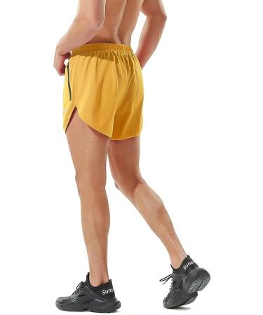 TENJOY Men's 3 Running Shorts Gym Athletic Workout Shorts with Zipper Pocket - Yellow, Small - Buy Online on GoSupps.com