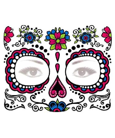Day of Dead Face Tattoos Set: 6-Sheet Sugar Skull Temporary Stickers & 3-Sheet Floral Skeleton Mask - Halloween Makeup for Women, Girls, Kids - Buy Online on GoSupps.com