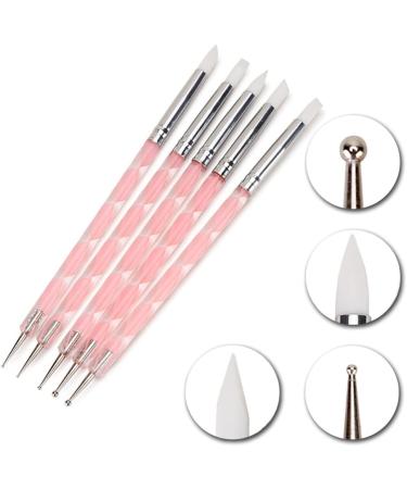 HJKOGH 5Pcs 2 Way Nail Art Acrylic Silicone Point Flower Nail Pen Stainless Steel Dotting Tools Marbleizing Painting Pens - Buy Online on GoSupps.com