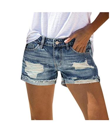 Qinnyo Fashion Versatile Shorts for Women Casual Summer Jeans Shorts Dressy Female Hole Bottom Shorts Trendy Denim Pants B-blue Large