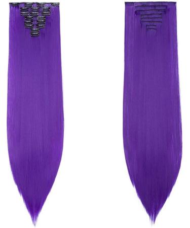 8PCS Dark Purple Clip in Hair Extensions - 26 Inch Straight Synthetic Hair Piece - Buy Online on GoSupps.com