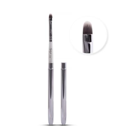 Nanshy Lip Makeup Brush with Lid better than Retractable use for Lipstick Liner Gloss (White Handle Chrome Silver Cap) Vegan Cruelty-Free