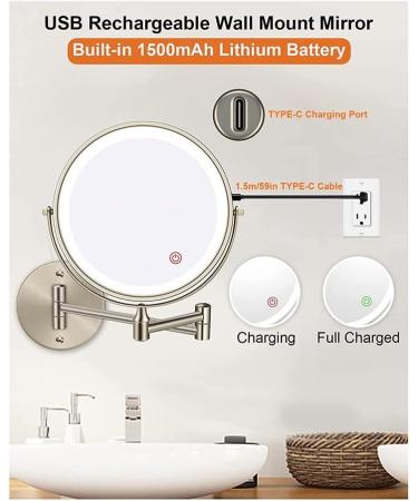 QUR 8In Chargeable Vanity/Bathroom Double Side Mirror 1X/10X Enlarge LED&3Color Temp Touch Screen 360 Rotat C - Buy Online on GoSupps.com