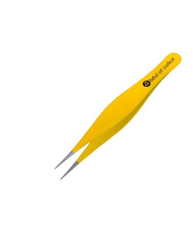 Abdul of Sialkot Pointed Tweezers Pointed Nose Tip Sharp Precision Ingrown Hair Surgical Pointed for Blackheads & Splinters/Best Tweezers for Eyebrows (Yellow)