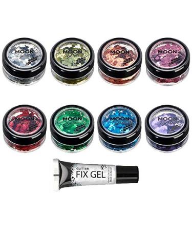 Classic coarse -grained glitter from Moon Glitter - 100% cosmetic glitter for face body nails hair and lips - 3G - set with 8 colors