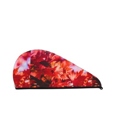 Hair Towel Wrap Hair Drying Towel with Button Towel Turban Head Towel to Dry Hair Quickly (Autumn Maple Leaves)