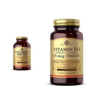 Solgar Vitamin C 1000 mg 250 Vegetable Capsules - Antioxidant & Immune Support - Overall Health - H with Vitamin D3 (Cholecalciferol) 125 mcg (5 000 IU) Vegetable Capsules - 240 Count