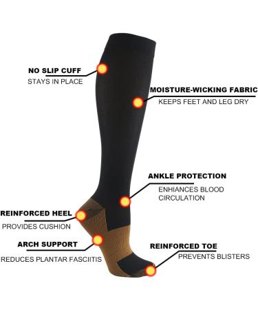 Hycoprot Compression Stockings 15-20 mmHg for Men & Women - 3 Pairs Fitness Flight Running Cycling Support Socks - Black & Yellow L-XL - Buy Online on GoSupps.com