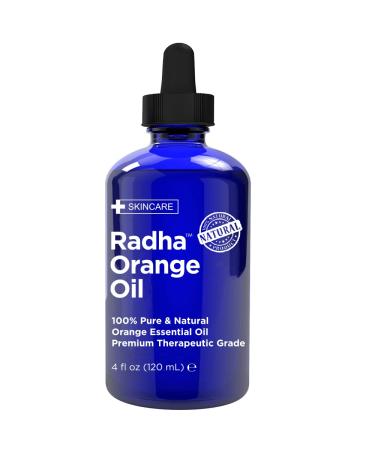 Radha Beauty -100% Pure Orange Essential Oil - Huge 4oz Bottle - Undiluted Therapeutic Grade - Cleanse Uplift and Focus