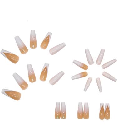 French Tips Rhinestone Gradient Press-on Nails by RUNRAYAY - Full Cover Coffin Shape Fake Nails for Women - Acrylic Stick-on Nail Set for Spring/Summer - Buy Online on GoSupps.com
