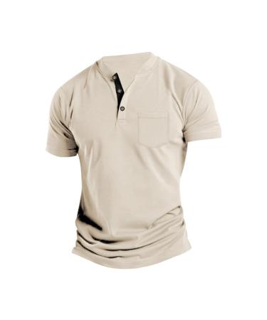 Polo shirt men short sleeve reversed collar single -colored golf shirt regular fit baseball shirt with button bar relaxed fit leisure shirt loose running shirt casual office shirt summer sport shirt henley shirt xxl khaki
