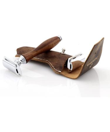 JAG Shaving Razor Hobel - Sustainable Double-Edged Razor with Leather Case | Eco-Friendly Shaving Gift Set for Men & Women - Buy Online on GoSupps.com