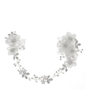 Beavorty Bridal Hair Accessories Chiffon flower comb bridal headpiece wedding hair comb bridal headdress bridal comb double head bride Accessories Bride Headpiece
