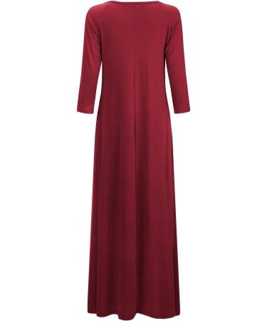 Jacansi Women's 3/4 Sleeve Maxi Dress, Boat Neck, Pockets, Wine Red - Buy Online on GoSupps.com