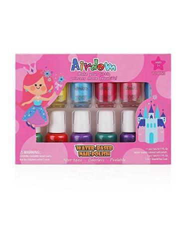 Airdom Non Toxic Kids Nail Polish Set for Toddler Water Based Peel-Off odorless Quick Dry Natural  Gifts for Girls (11 Colors + 1 Coat)