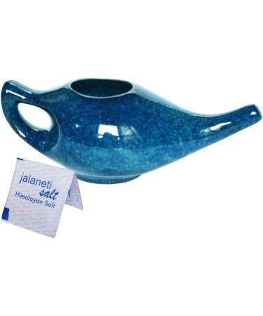Premium Handmade Ceramic Neti Pot for Nasal Cleansing - Elegant Blue Gradient Color + 10 Sachet Neti Salt - 225 Ml Capacity - Buy Online on GoSupps.com