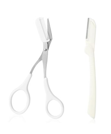 TIESOME Eyebrow Scissors with Comb Professional Precision Eyebrow Trimmer Shaping Eyebrow Scissors with Non-Slip Finger Grip Eyebrow Trimmer for Men Women White