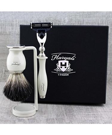 New design of the Classic Shaving Set - 3-piece: Pure badger hair shaving brush 3-edge razor & shaving stand for wet shaving