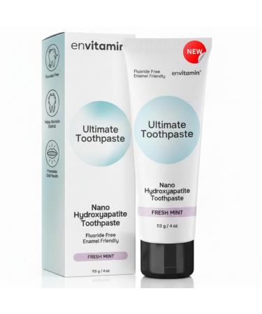Fluoride Free Nano Hydroxyapatite Ultimate Toothpaste for Remineralizing Enamel & Sensitive Relief Whitening Antiplaque SLS Free Fresh Mint 4 oz (1 Tube Fresh Mint) Fresh Mint 4 Ounce (Pack of 1)