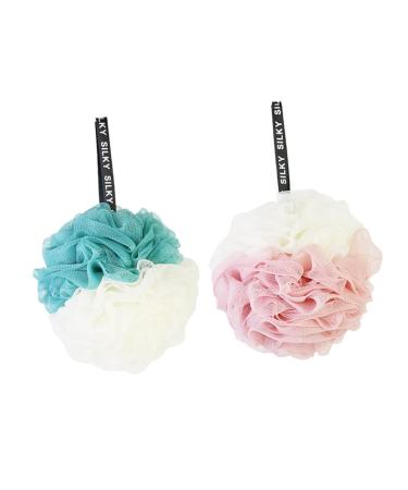 Housoutil Duplicolor 2pcs Large Bath Ball Mesh Sponge Shower Ball Women Bath Ball Mesh Pouf Soft Bincolours
