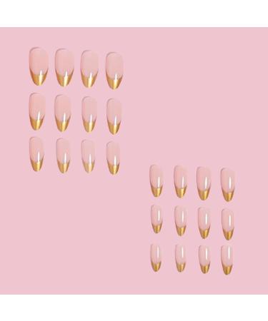 Buy SINHOT Stiletto Press on Nails - Long Almond Gold Glitter Acrylic Glossy French Tip - 24 pcs FN0180002a | International Shipping Available - Buy Online on GoSupps.com