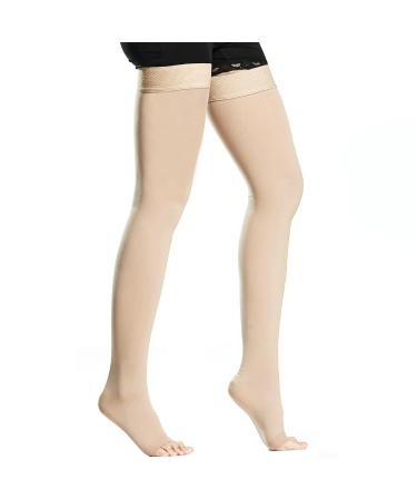 Bella maintenance Medical compression stockings women & men 20-30 mmHg graded support thighs support stockings edema compression socks without foot with silicone band m beige