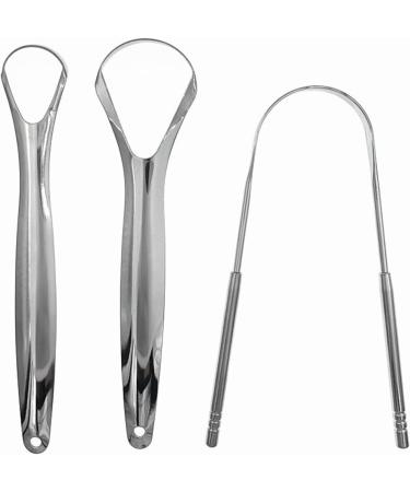 WANGCL Tongue Cleaner Set - 3 Pieces Stainless Steel Tongue Cleaning Tools for Optimal Oral Hygiene - Professional Silver Tongue Scraper - Buy Online on GoSupps.com