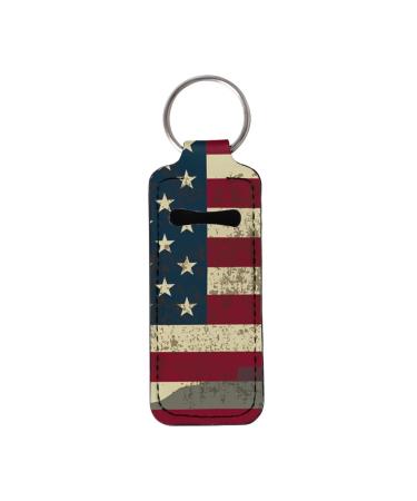 SEANATIVE SEANATIVE Durable Neoprene Keychain with American Flag Print for Women's Lipstick and Lip Balm