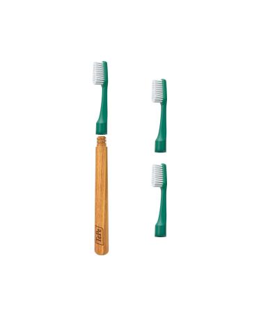 TEPE Choice toothbrush soft forest green 1 handle made of wood with 3 brush heads toothbrush with soft bristles good for gear cleaning and removal of dental plaque green forest green 1 piece (1 Pack)