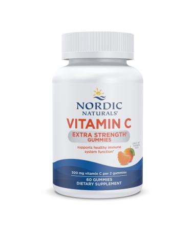 Nordic Naturals Vitamin C Extra Strength Gummies - Tangerine Flavor - 60 Gummies - 500 mg Vegan Vitamin C Supplement - Low-Sugar Immune - Support - 30 Servings