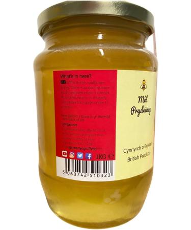 Gwenyn Gruffydd - British Blossom Honey 1kg Bulk Glass Jar - - 100% Pure Natural Unpasteurized Raw Honey - Bulk Honey 1kg - Unheated - Gluten Free - Premium Honey from Non-Sugar Fed Bees UK - Buy Online on GoSupps.com