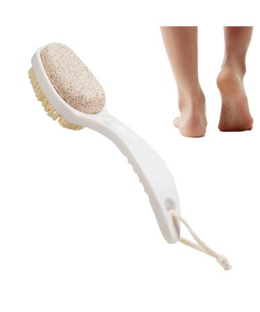 Krujecnt Pumice Stone Shower Brush - 2 in 1 Multifunctional Foot Brush Comfortable Foot Scrubber Anti-Slip Gentle Bathroom Accessories for Men and Women White