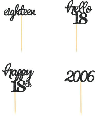 24 Glitter 18th Birthday Cupcake Toppers | Black Party Decorations for 2006 Birthday Boy - Perfect Cake Accessories - Buy Online on GoSupps.com