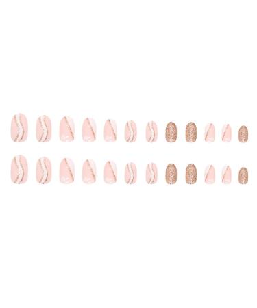 Justotry 24-Piece Glitter Swirl Almond Press-On Nails - Short White French Artificial Acrylic Fingernails for Women - Buy Online on GoSupps.com