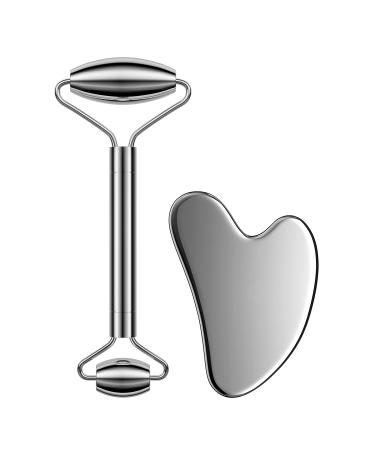 Stainless Steel Face Roller and Gua Sha Set  Asian Beauty Secret for Face  Eye  Nose  Neck  Body Muscle Relaxing Prevents Wrinkles Facial Massage Tools - 100% Authentic Genuine Stainless Steel - Buy Online on GoSupps.com