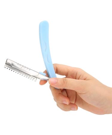 Professional barber single razor stainless steel touch up razor for men for eyebrows chest beard mustache perfect trip essential (without blade blue)