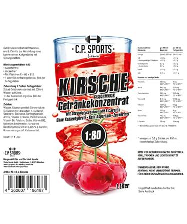 C.P. Sports Sugar-Free Beverage Syrup - Cherry Vitamin Drink Concentrate (2 Liter + 2 Pump Dispenser) - Ideal for Sports & Hydration - Buy Online on GoSupps.com