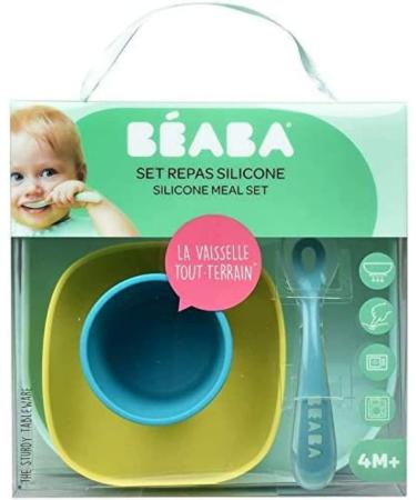 Baba Silicone Feeding Meal Set - 4 Piece Set with Plate, Bowl, Cup, and Spoon - Strong Suction Pad - Blue Color - For Babies and Children - Buy Online on GoSupps.com