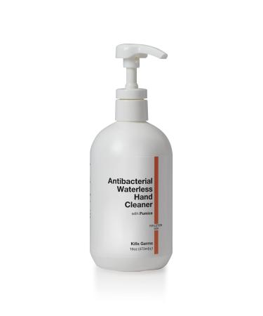 Waterless Antibacterial Hand Cleanser formulated with BZK That Kills 99.99% of Germs. Contains a mild Abrasive to Help Clean and Lift Grease Dirt and Grime. Remoisturizes and Replenishes. 16oz