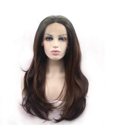 Blue Lace Front Wig for Women Long Curly Hair with Black Roots & Brown Gradient Color | Perfect for Daily Wear - Buy Online on GoSupps.com