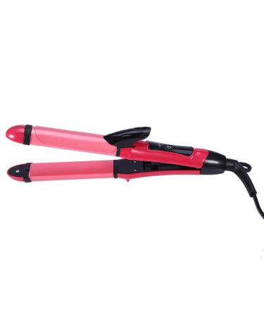 4 Color 2 in 1 Ceramic Hair Straightener Curler Hair Styling Tools Fast HeatUp 3-Grades Adjustable Temperatures (Red)
