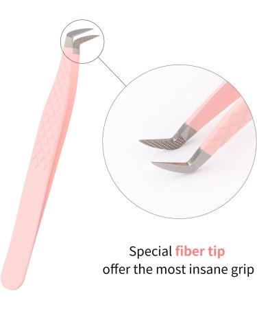 FADLASH Curved Fiber Tip Eyelash Extension Tweezers - Professional Pink Volume Lash Tweezers - Buy Online on GoSupps.com