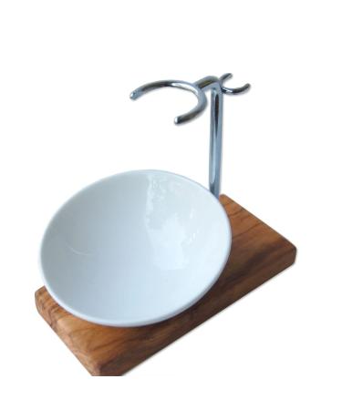 DOM shaving brush holder CLASSIC PLUS made of olive wood with porcelain bowl slanted approx. 10 cm